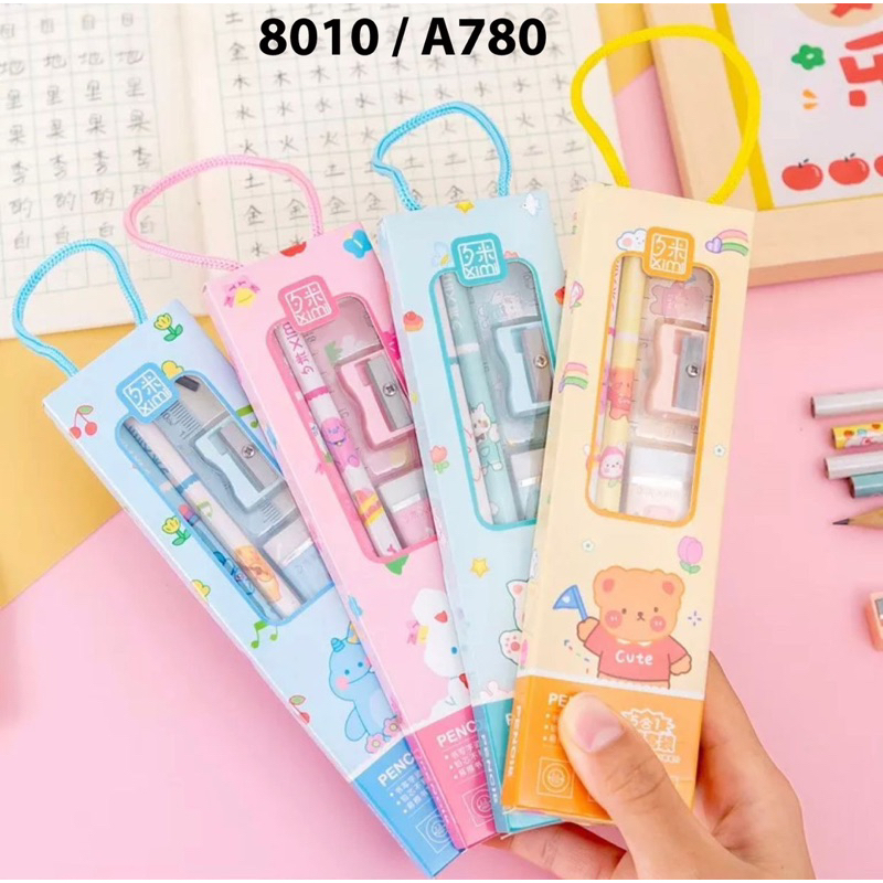 Jual BTS Pensil Set SET ALAT TULIS SEKOLAH 5 In 1 KARAKTER LUCU