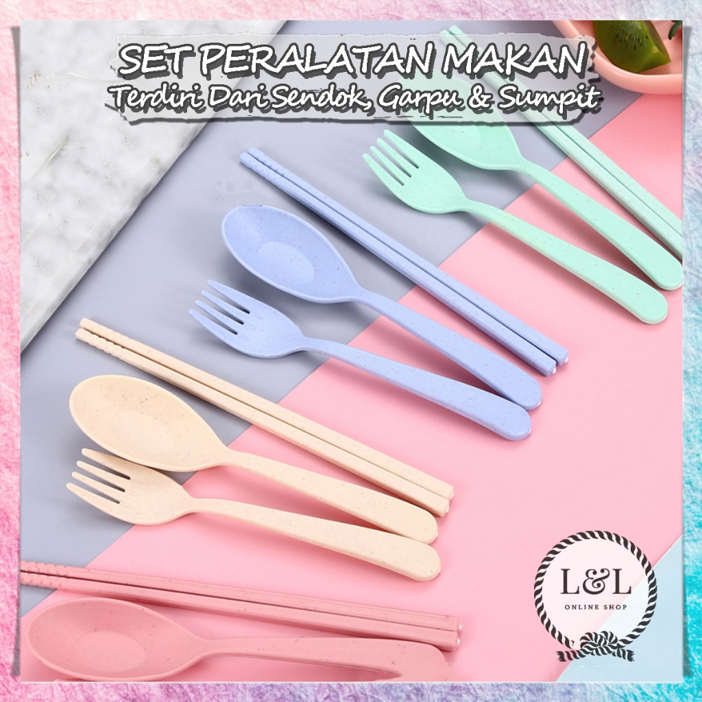 Jual Set Alat Makan In Sendok Garpu Dan Sumpit Wheat Straw