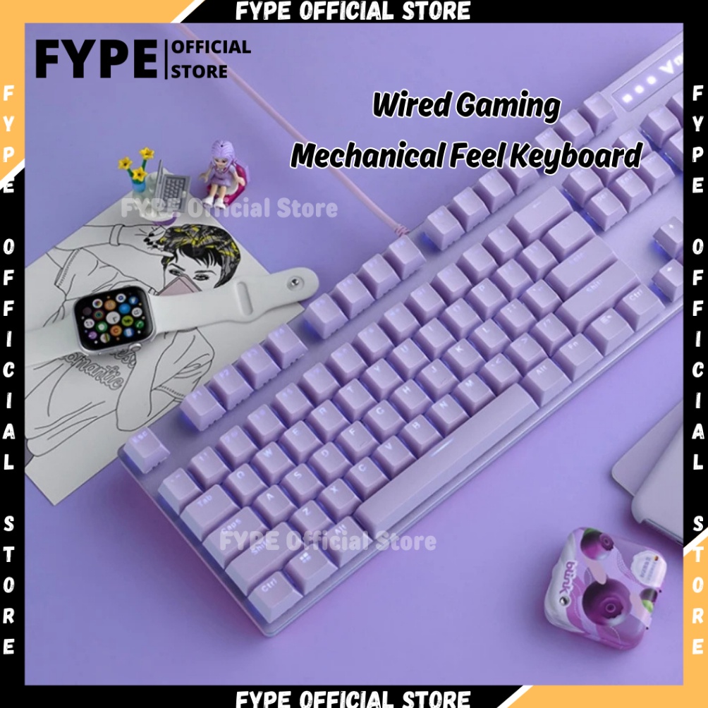 Jual Mall Fype Gaming Keyboard Mechanical Feel Pink Ungu Girl Cute