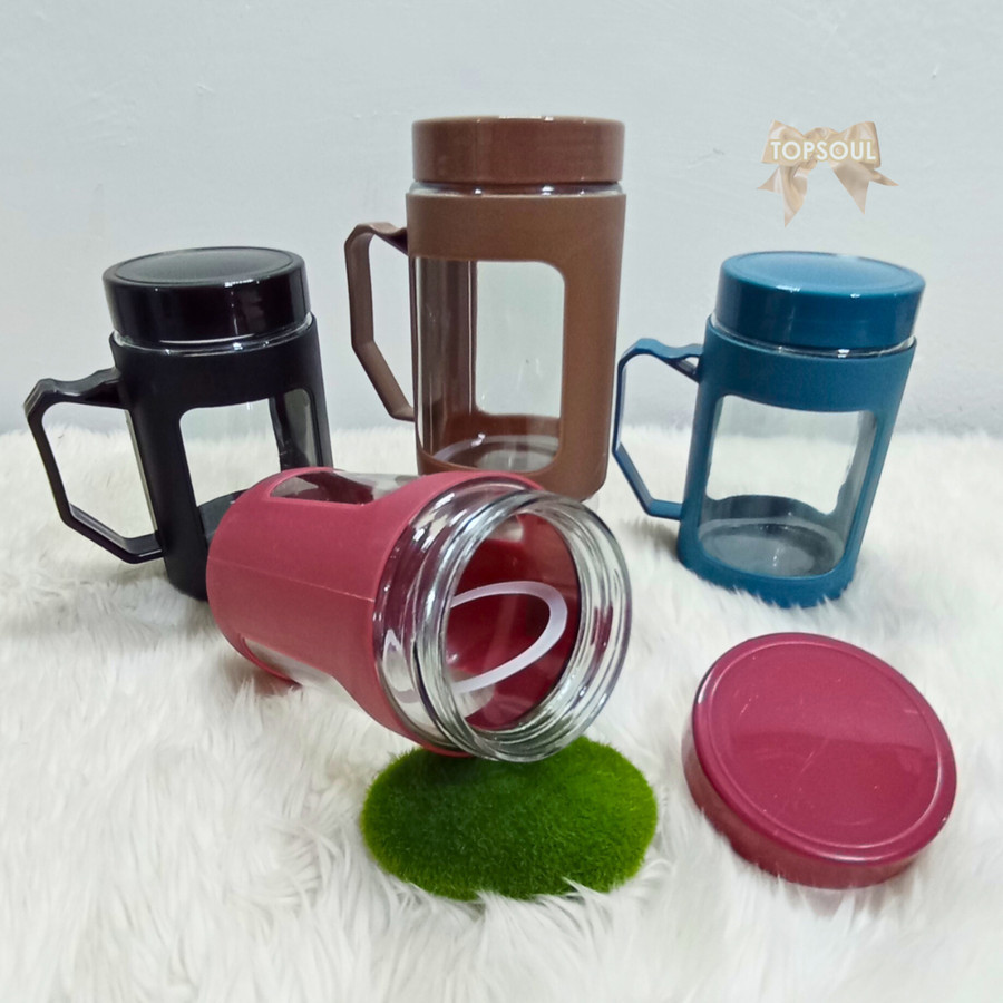 Jual Botol Mug Kaca Ml Tumbler Gelas Minum Cup Beling Gagang Cangkir