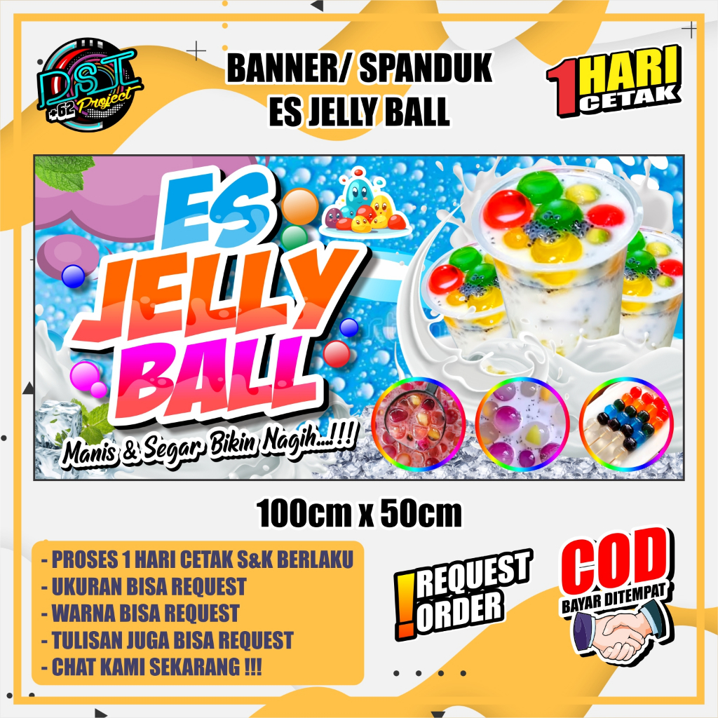 Jual BANNER SPANDUK ES JELLY BALL 100 X 50 JAJANAN VIRAL Shopee