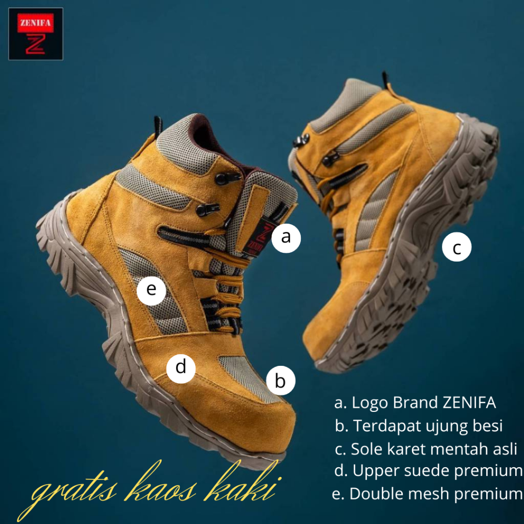 Jual Sepatu Safety Pria Boots Tinggi Ujung Besi Original Zenifa