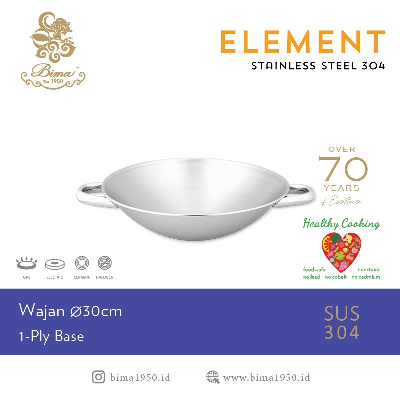 Jual BIMA Element Wajan Penggorengan Kuali Wok 30Cm Stainless Steel SUS