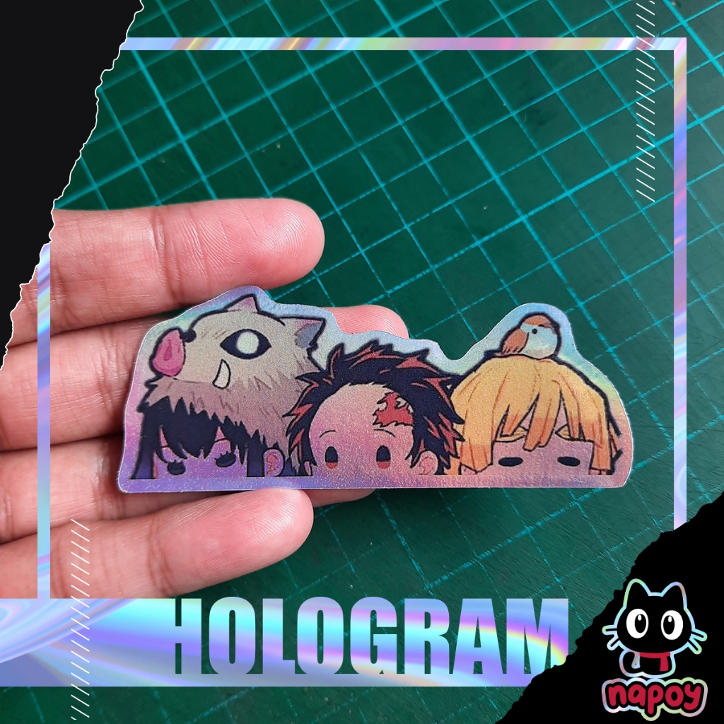 Jual Stiker Hologram Anime Demon Slayer Inosuke Tanjiro Zenitsu Ngintip