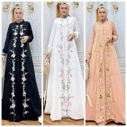 Jual Karen Gamis Lebaran Terbaru Abaya Ceruty Babydoll Bordir