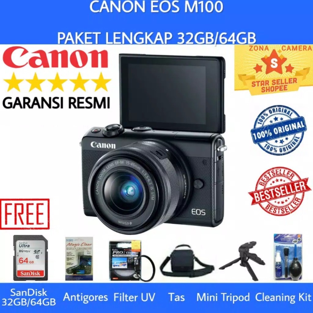 Jual CANON EOS M100 CANON M100 KIT 15 45MM IS STM WIFI GARANSI RESMI