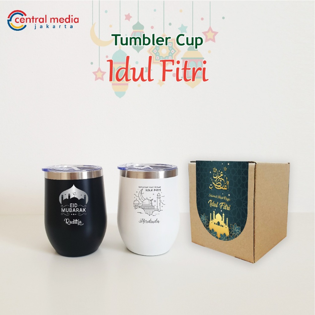 Jual Tumbler Cup Idul Fitri Grafir Custom Nama Gift Box Gelas Mug