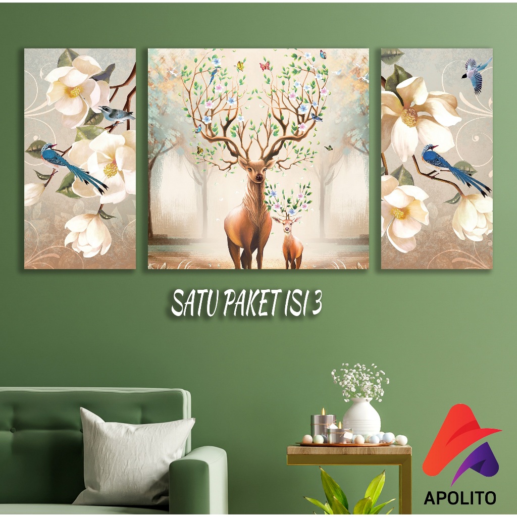 Jual Hiasan Dinding Pemandangan Rusa Gold Full Set Isi Wall Decor