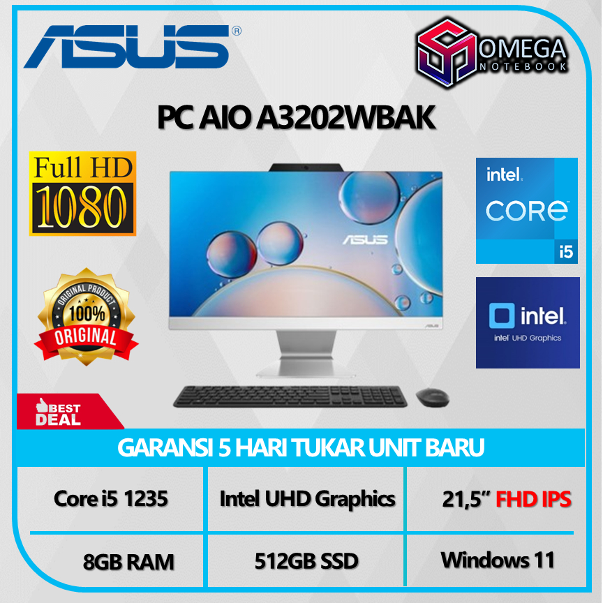 Jual ASUS PC ALL IN ONE AIO A3202WBAK WA585W I5 1235 8GB 512GB UHD 21 5