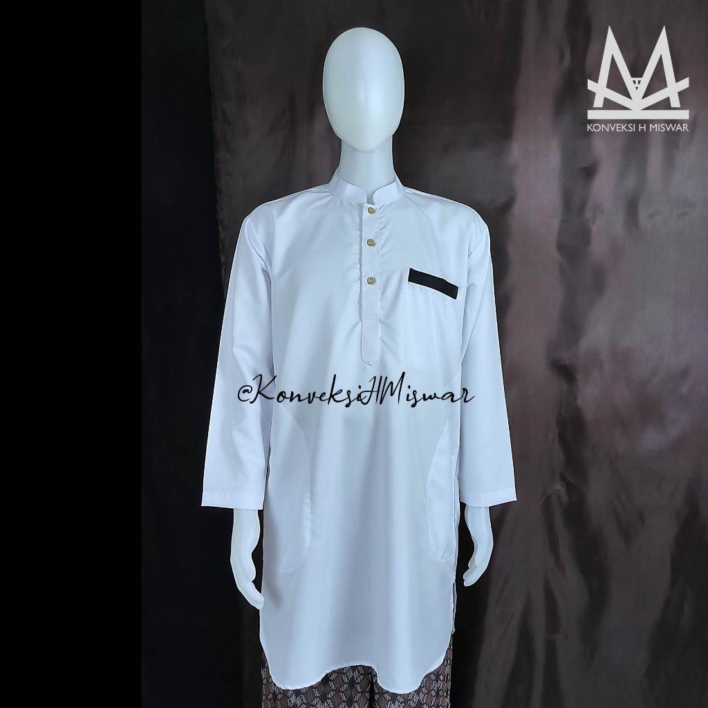 Jual Kurta Putih Lengan Panjang List Saku Hitam Baju Koko Pakistan