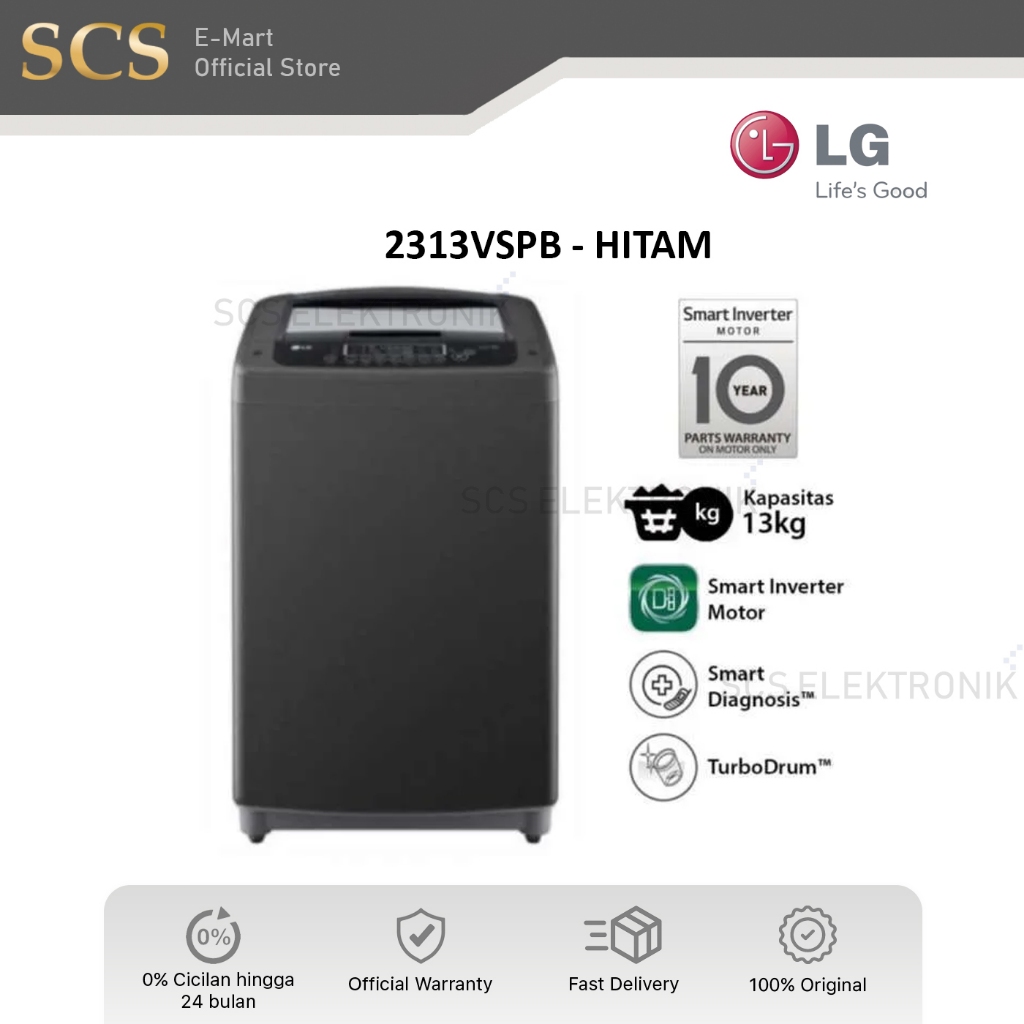 Jual MESIN CUCI LG TOP LOADING LG 13 KG INVERTER T 2313VSPB T2313VSPB