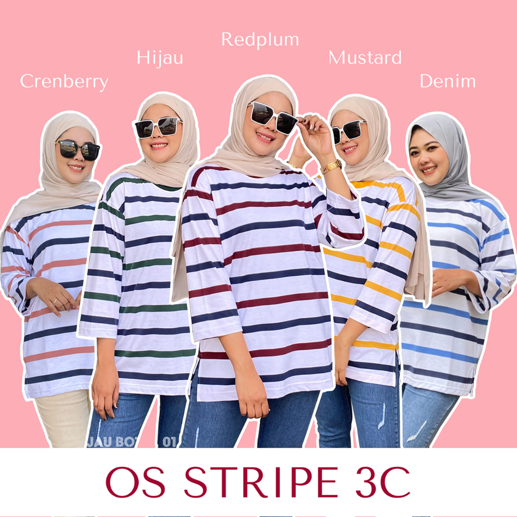 Jual Kaos Aldira Oversize Wanita Trendy Stripe Casual Atasan T Shirt