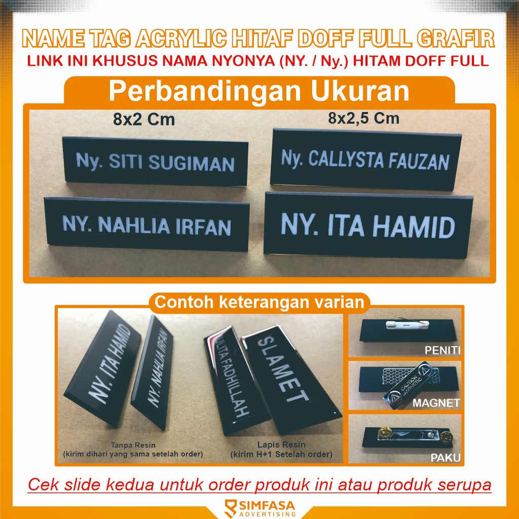 Jual Nama Dada Akrilik Hitam Doff Grafir Nyonya Bhayangkari Persit