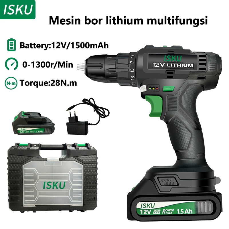 Jual ISKU Mesin Bor Listrik 21v Cordless Electric Drill 2 Battery