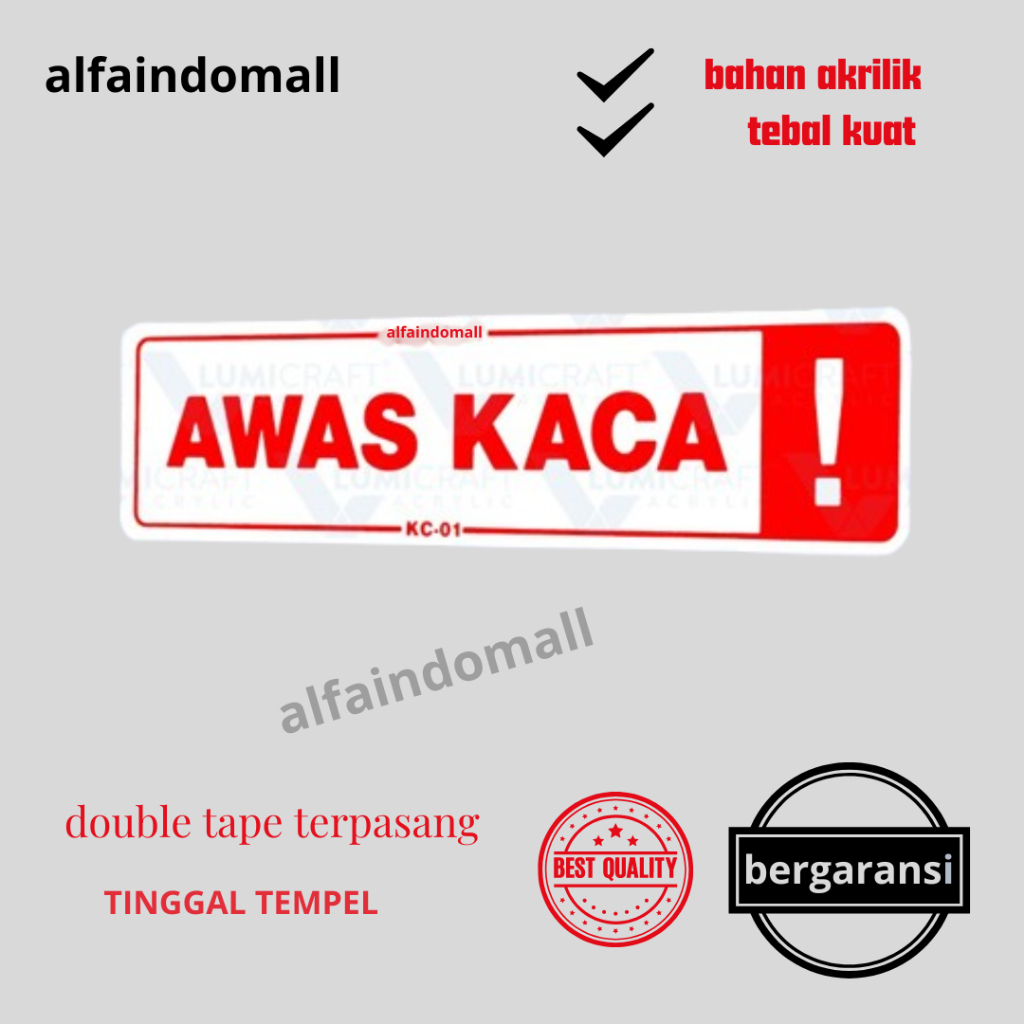 Jual Sign Penanda TULISAN ACRYLIC AWAS KACA UKURAN 20X5CM MURAH Stiker