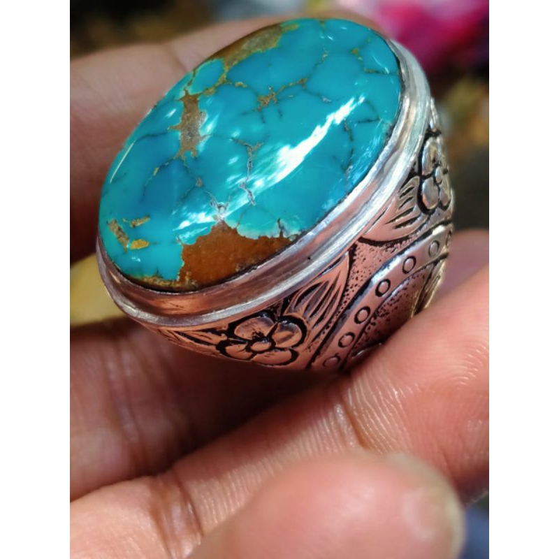 Jual Cincin Pirus Persia Natural Moslen Jumbo Ring Perak Handmade Tebal