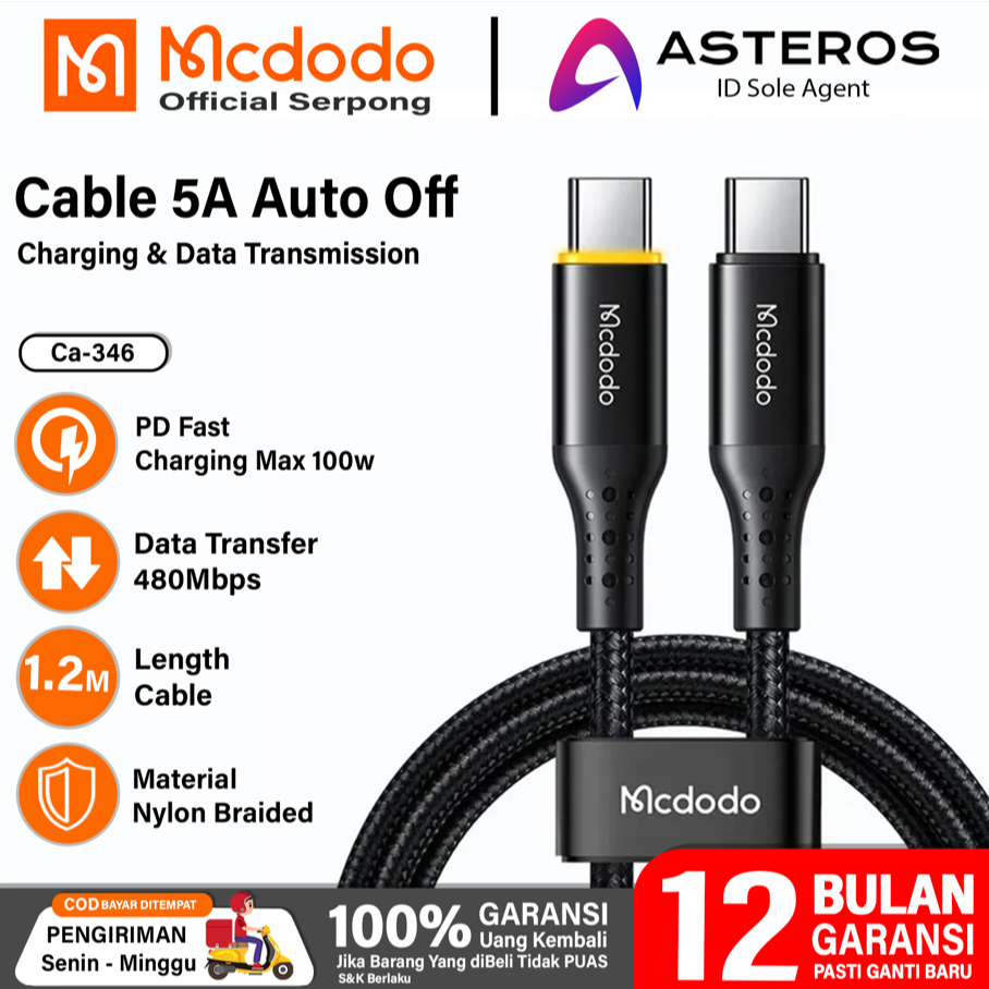 Jual MCDODO Kabel Type C To Type C Fast Charging Auto Disconnect 100W