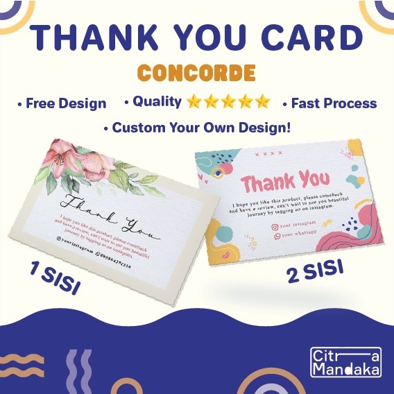 Jual Thank You Card Custom 1 Sisi Concorde 220 Gr Cetak Kartu Ucapan