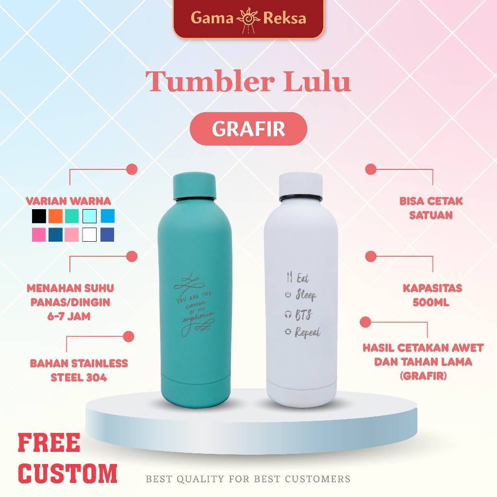 Jual Sehari Jadi Custom Tumbler Lulu Cetak Laser Grafir Cetak Nama