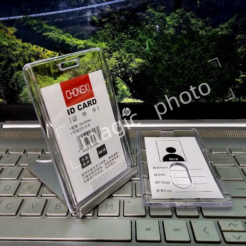 Jual Tempat Kartu Id Card Akrilik 2 Sisi Bening Transparan Vertikal