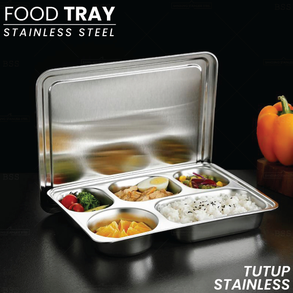 Jual Food Tray Tempat Makanan Piring Stainless Dengan Tutup Stainless