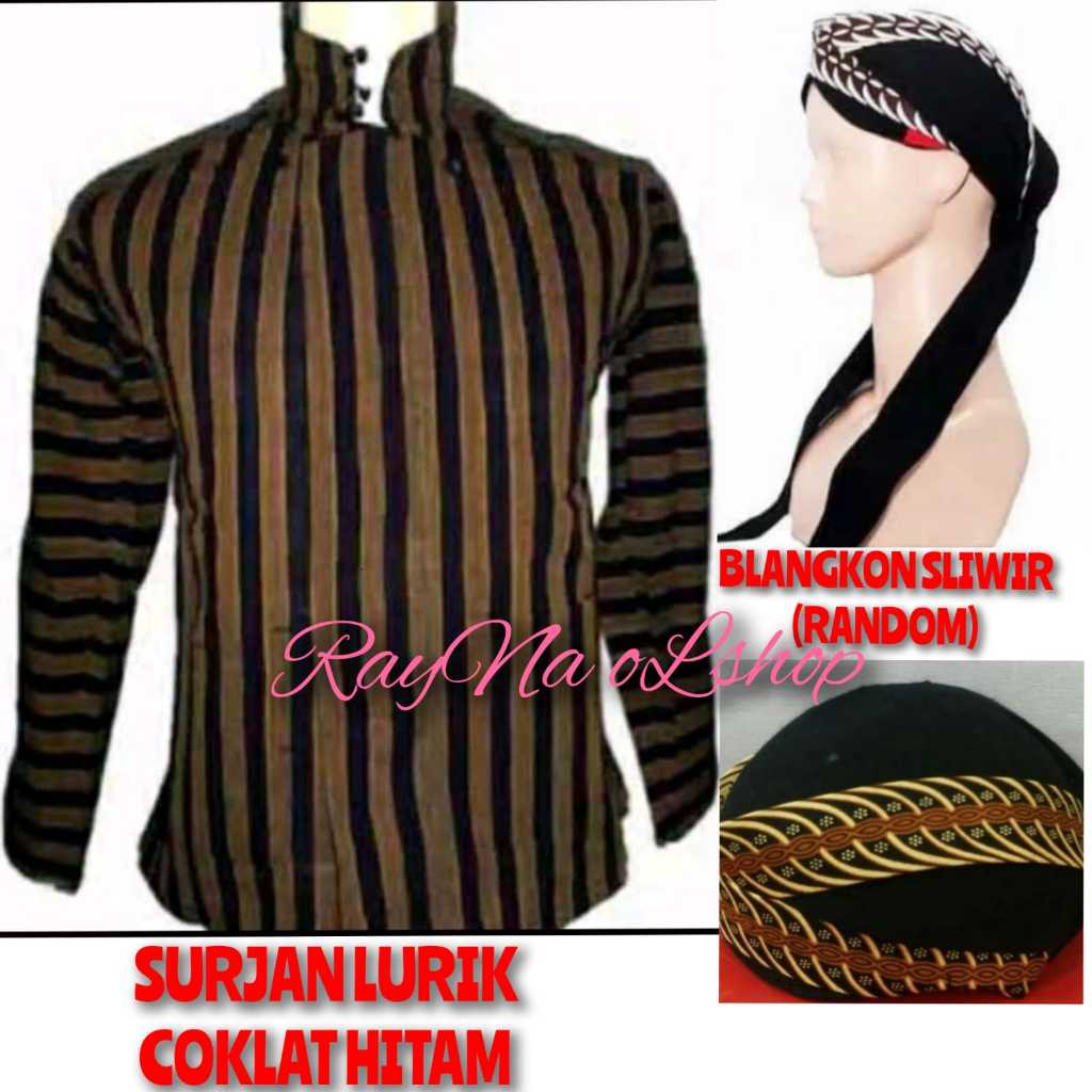 Jual BAJU KEMEJA JAWA PRIA SURJAN LURIK COKLAT HITAM BLANGKON