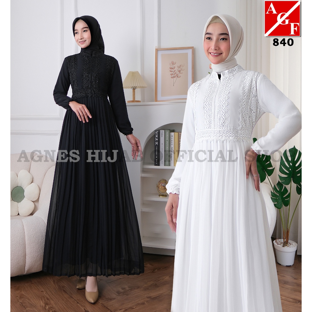 Jual Agnes Hijab Fujhy Dress Gamis Lebaran 2025 Idul Fitri Putih