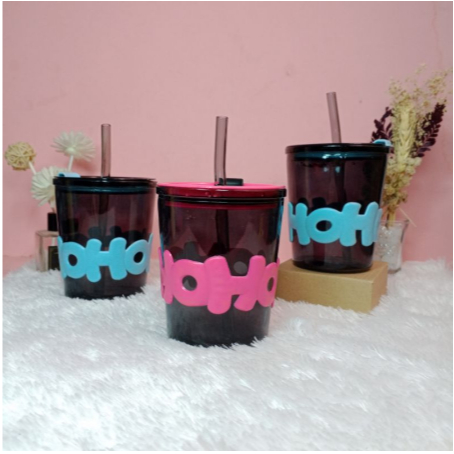 Jual Tumbler Aesthetic Hoho Hitam Gelas Minum Kaca Simple Elegan Free