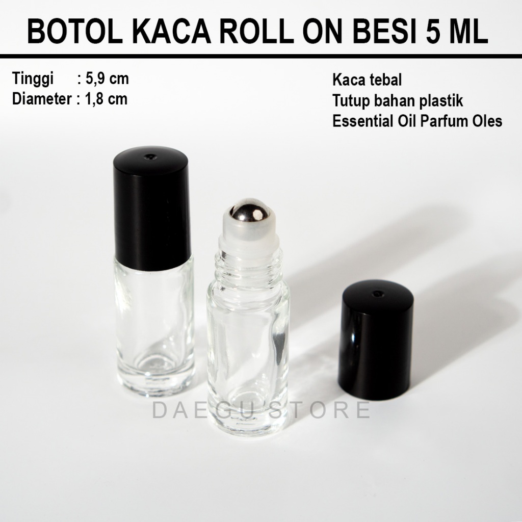 Jual Botol Roll On 5ml Bola Stainless Kaca Tebal Tutup Hitam