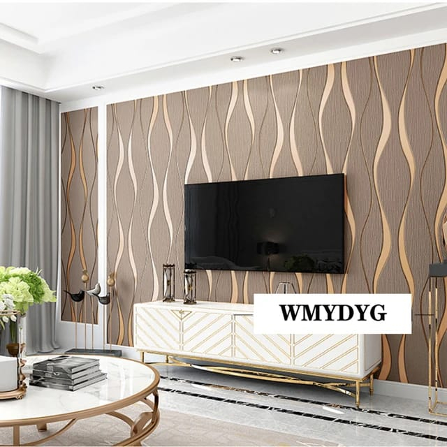 Jual Wallpaper Dinding Garis Ulir Wave Coklat Oren Minimalis Mx Cm