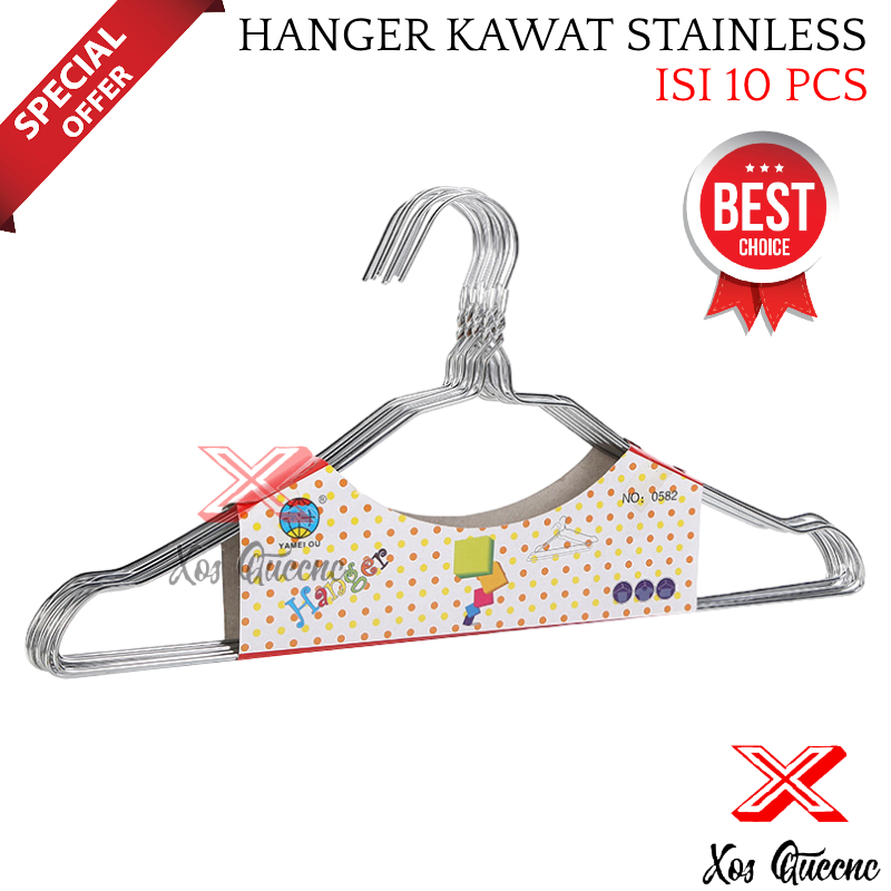 Jual XOQ HANGER KAWAT STAINLESS 1 IKAT ISI 10 PCS GANTUNGAN BAJU