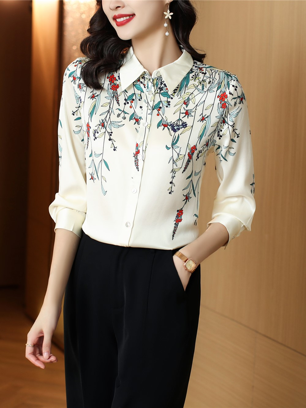 Jual Tianshun Silk Satin Shirt Printed Korean Edition Women S OL Office