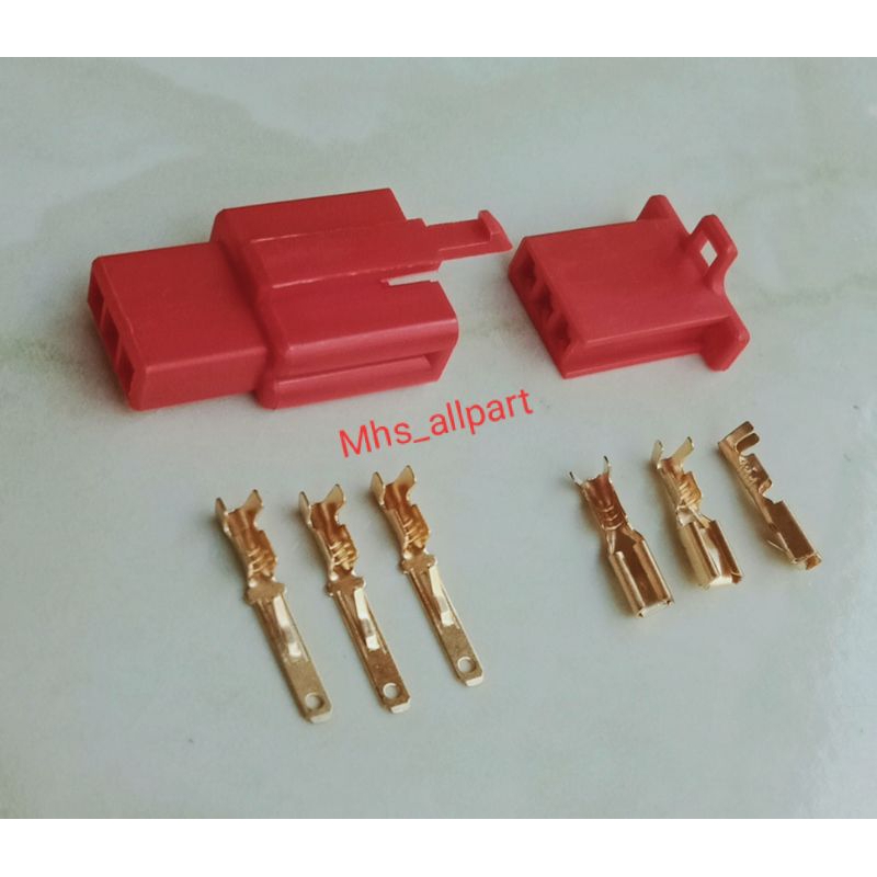 Jual SOCKET 3 PIN WARNA MERAH KONEKTOR KUNINGAN Shopee Indonesia