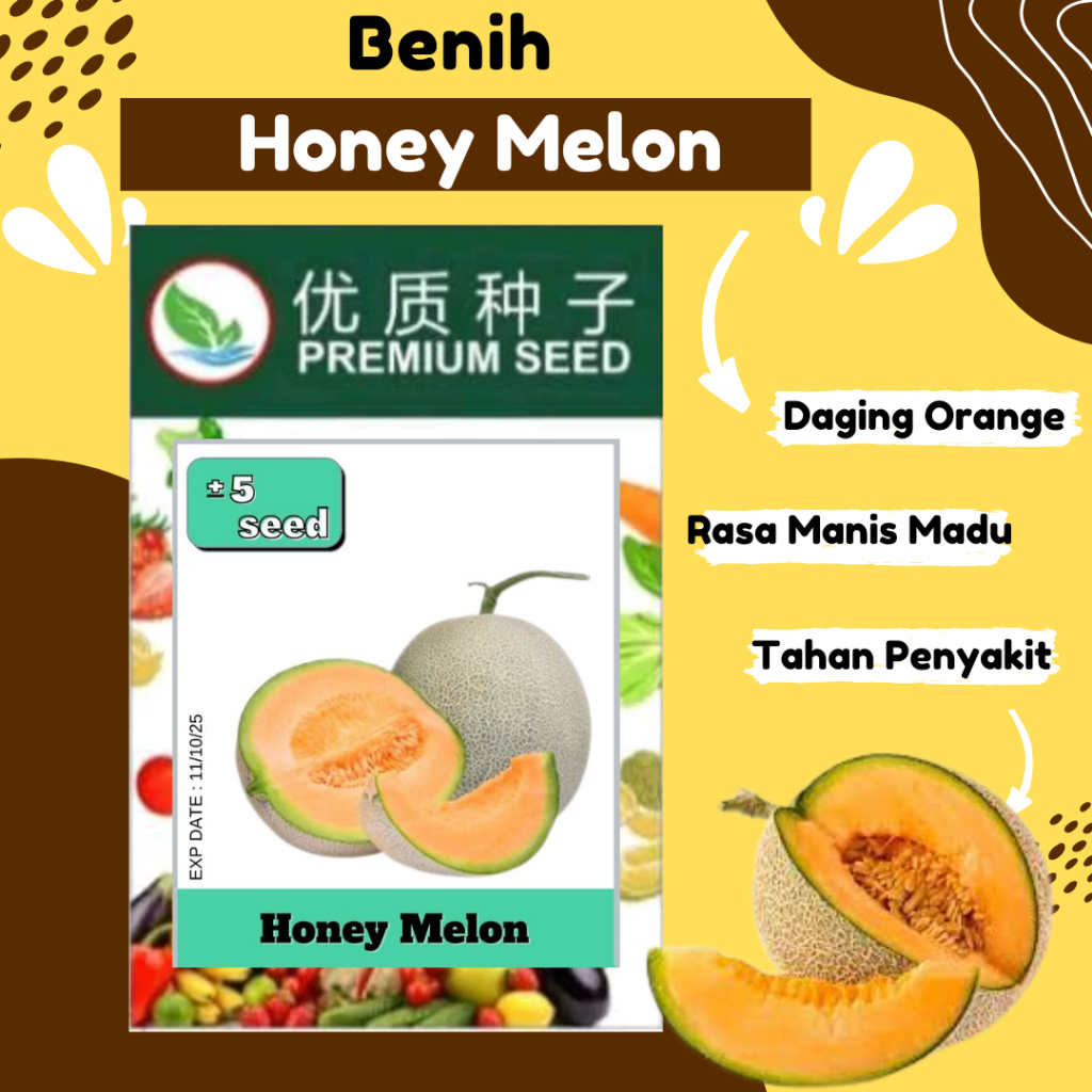 Jual Benih Honey Melon Premium Seed Daging Orange Rasa Manis Madu Tahan