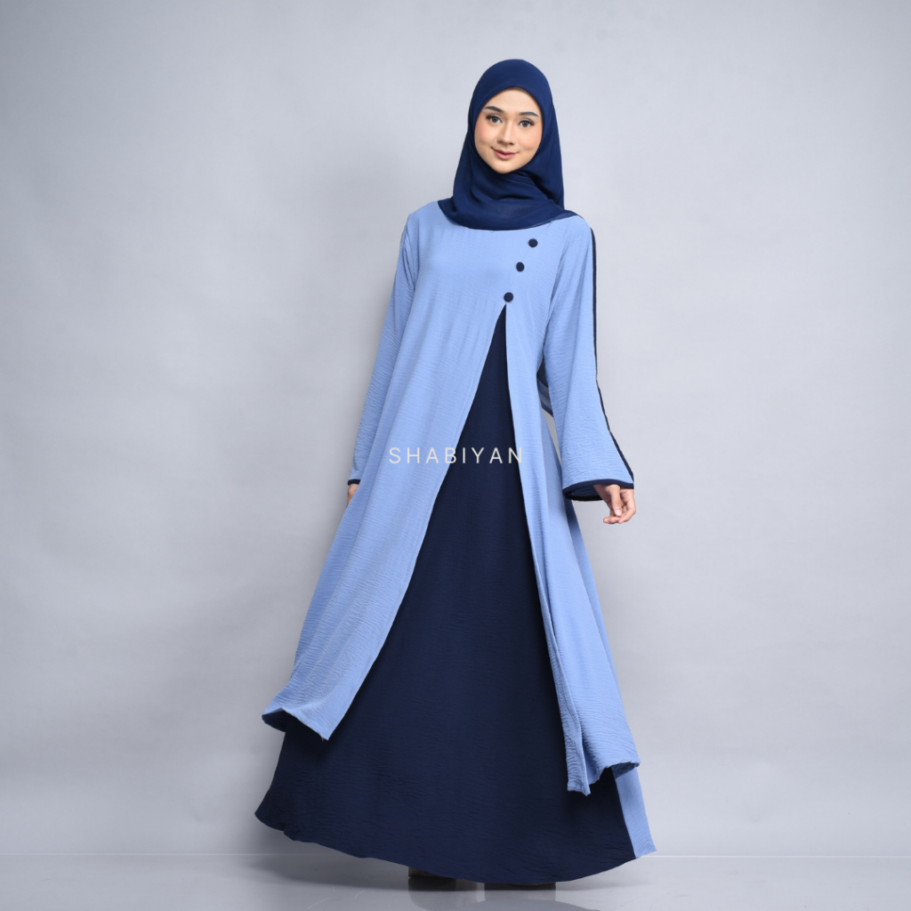 Jual Shabiyan 474 Gamis Polos Kombinasi Crinkle Air Flow Raya