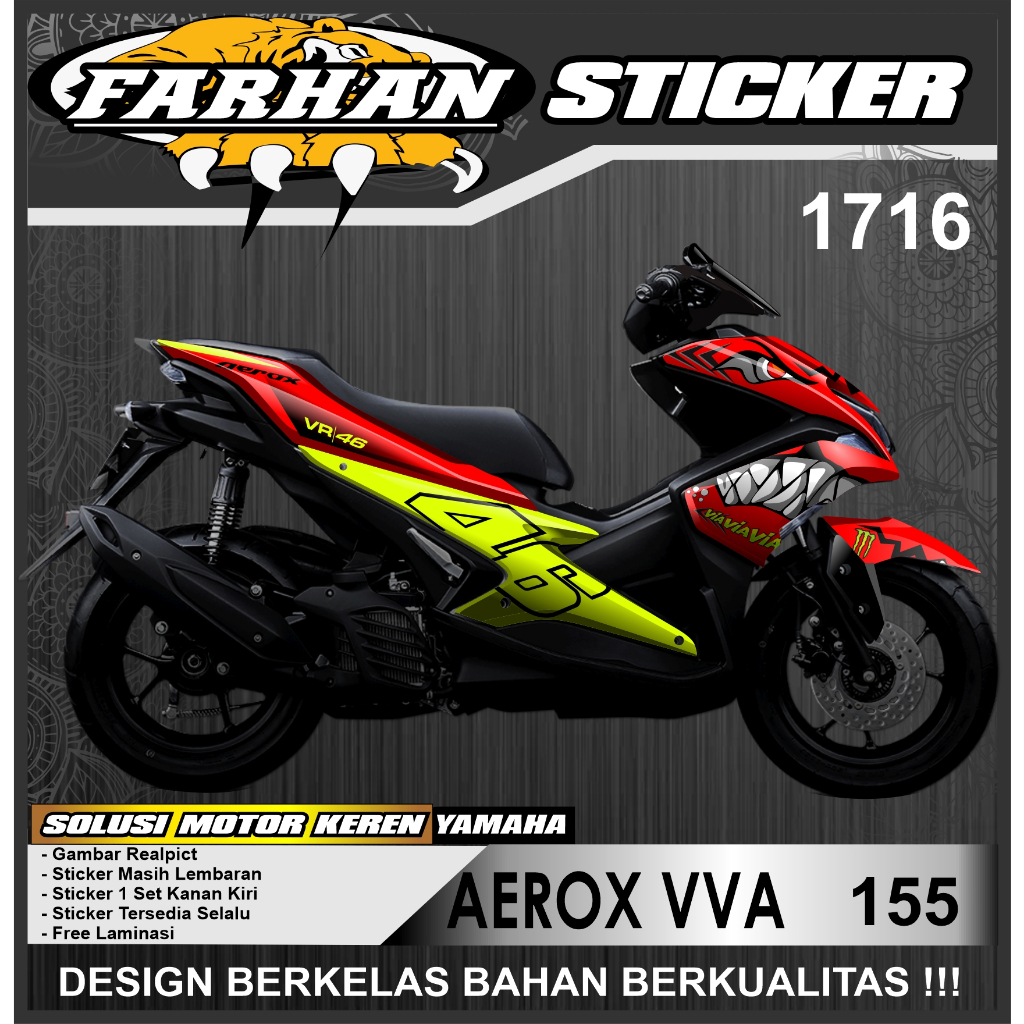 Jual F Sticker Decal Yamaha Aerox Vva Desain Gigi Hiu Shark