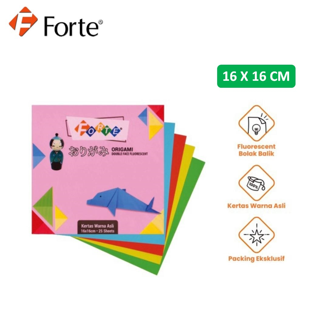 Jual Forte Kertas Seni Lipat Origami Warna 16x16cm 1 Pak Isi 25 Lembar