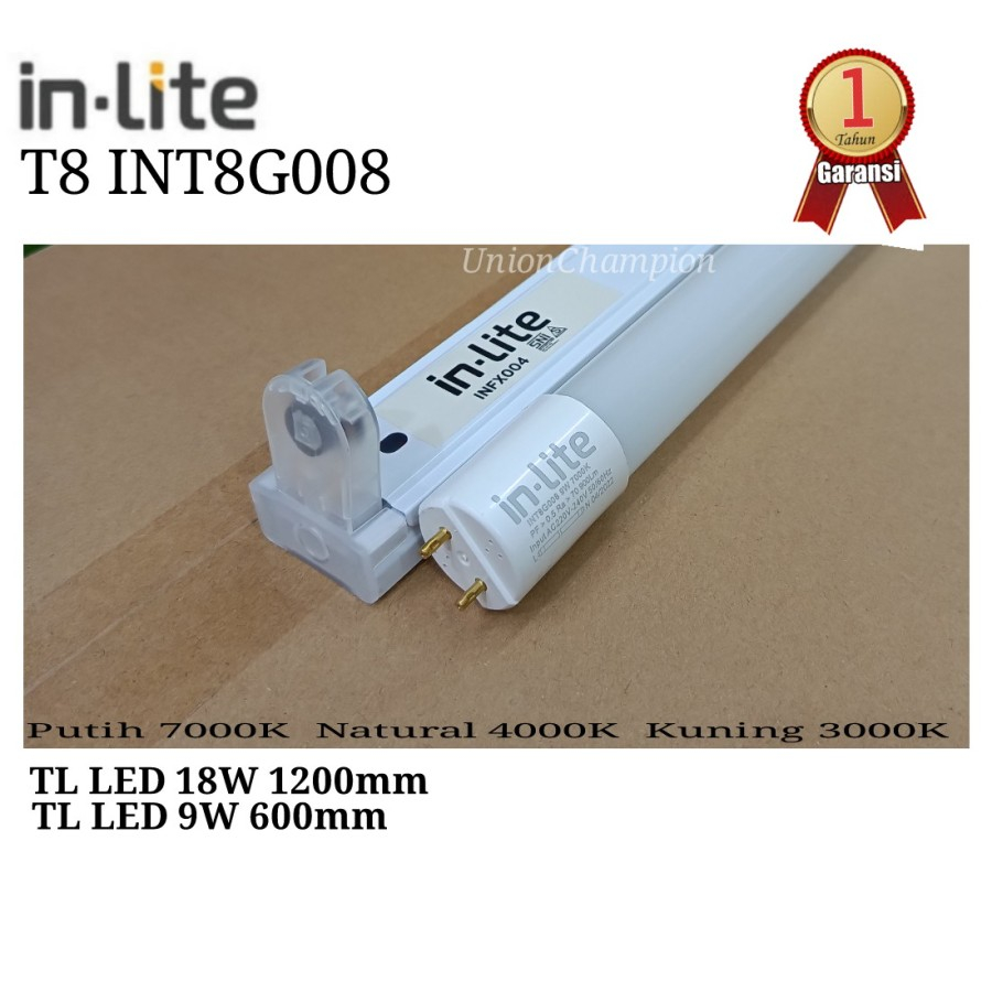 Jual Lampu TL T8 LED 18w Kap 1 Set Komplit 120cm Putih 6500k Inlite