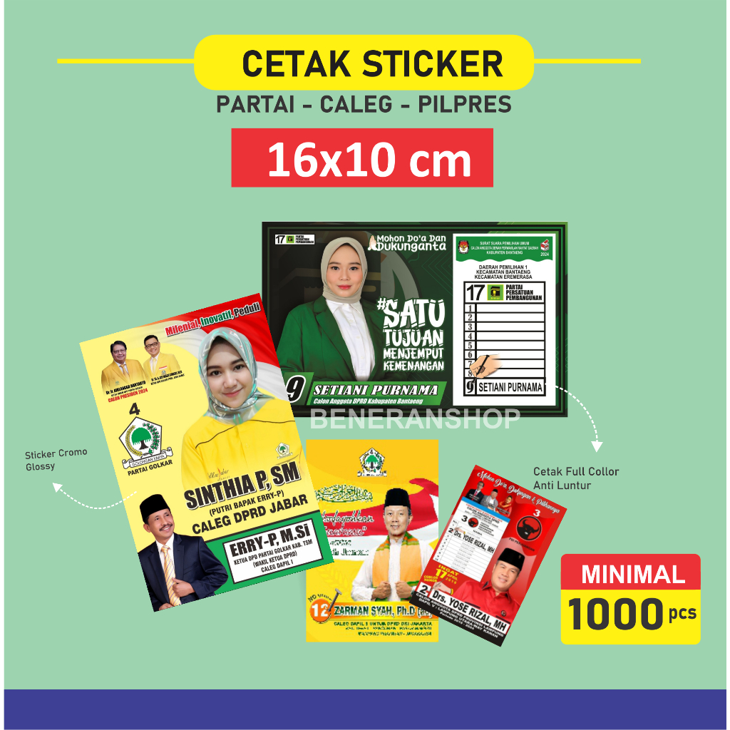 Jual Cetak Sticker Caleg 16x10 Cm Stiker Partai Kampanye Pemilu