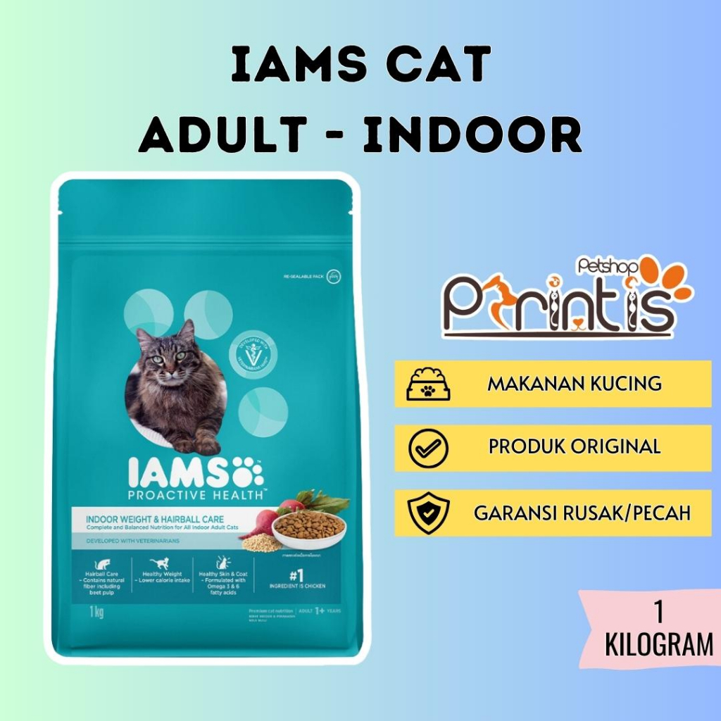 Jual Makanan Kering Kucing Dewsa IAMS Adult Indoor Cat Dry Food 1 Kg