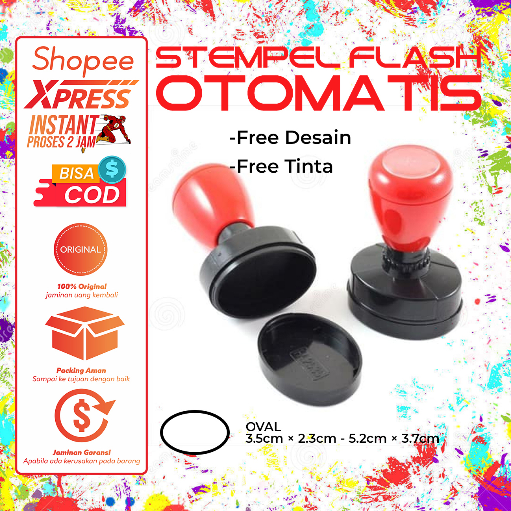 Jual STEMPEL FLASH OTOMATIS KILAT OVAL STEMPEL 2 WARNA TANPA BIAYA