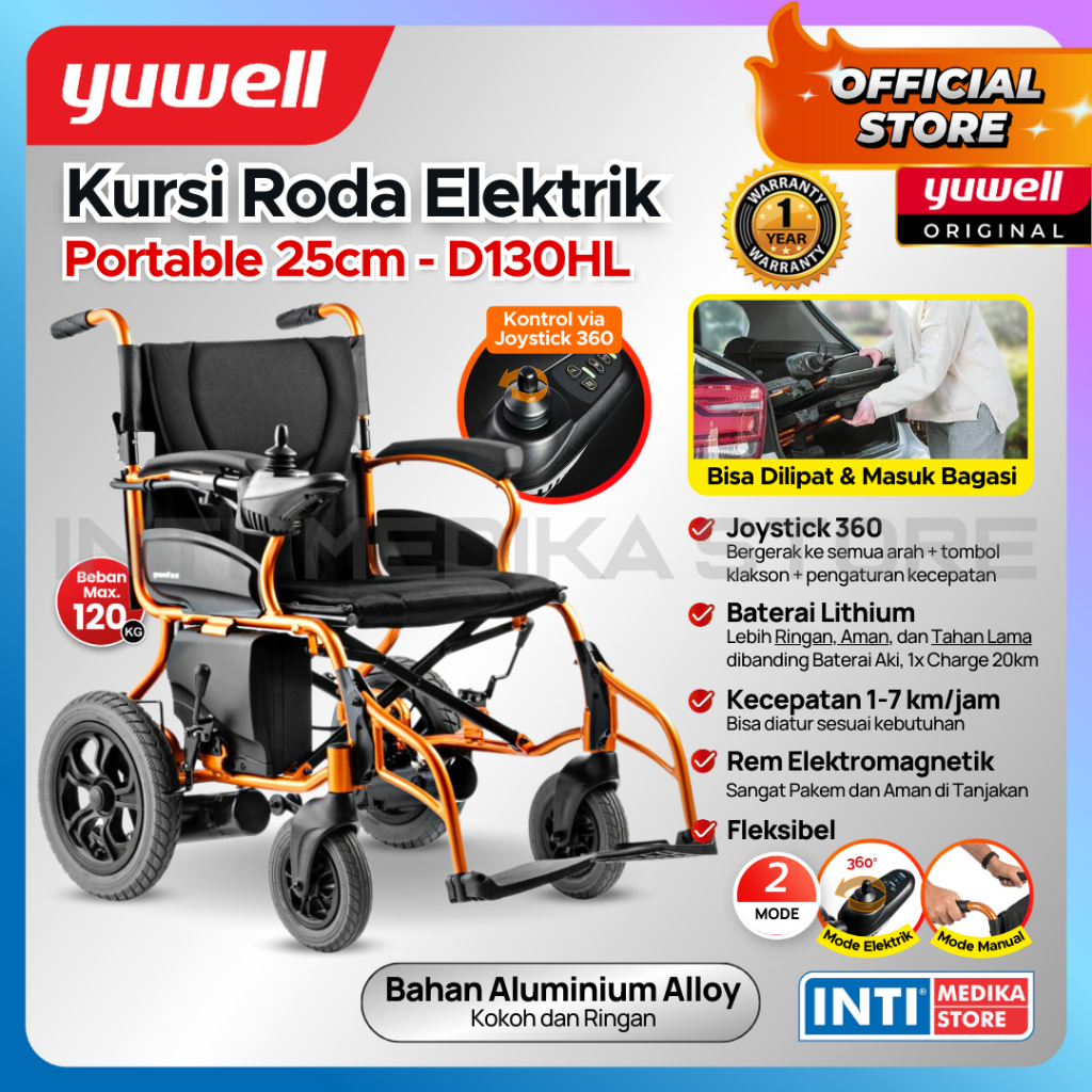 Jual YUWELL Kursi Roda LISTRIK Lipat D130HL Ban Kecil ELEKTRIK