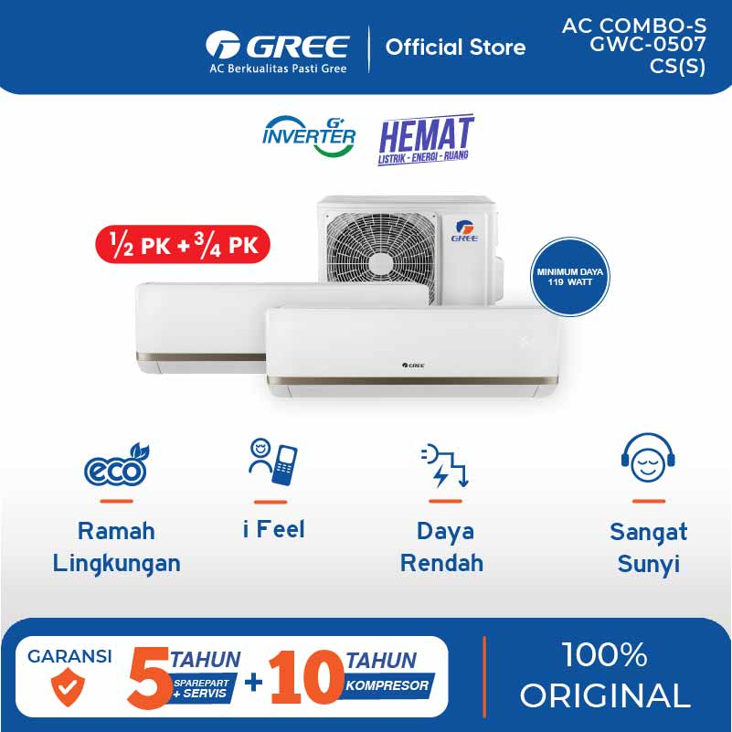 Jual GREE AC Combo Split Inverter GWC 0507CS S Putih 2 INDOOR 0