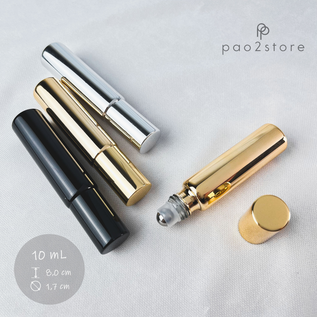 Jual Botol Parfum Roll On 10ml Kaca Metalik Bola Roller Besi