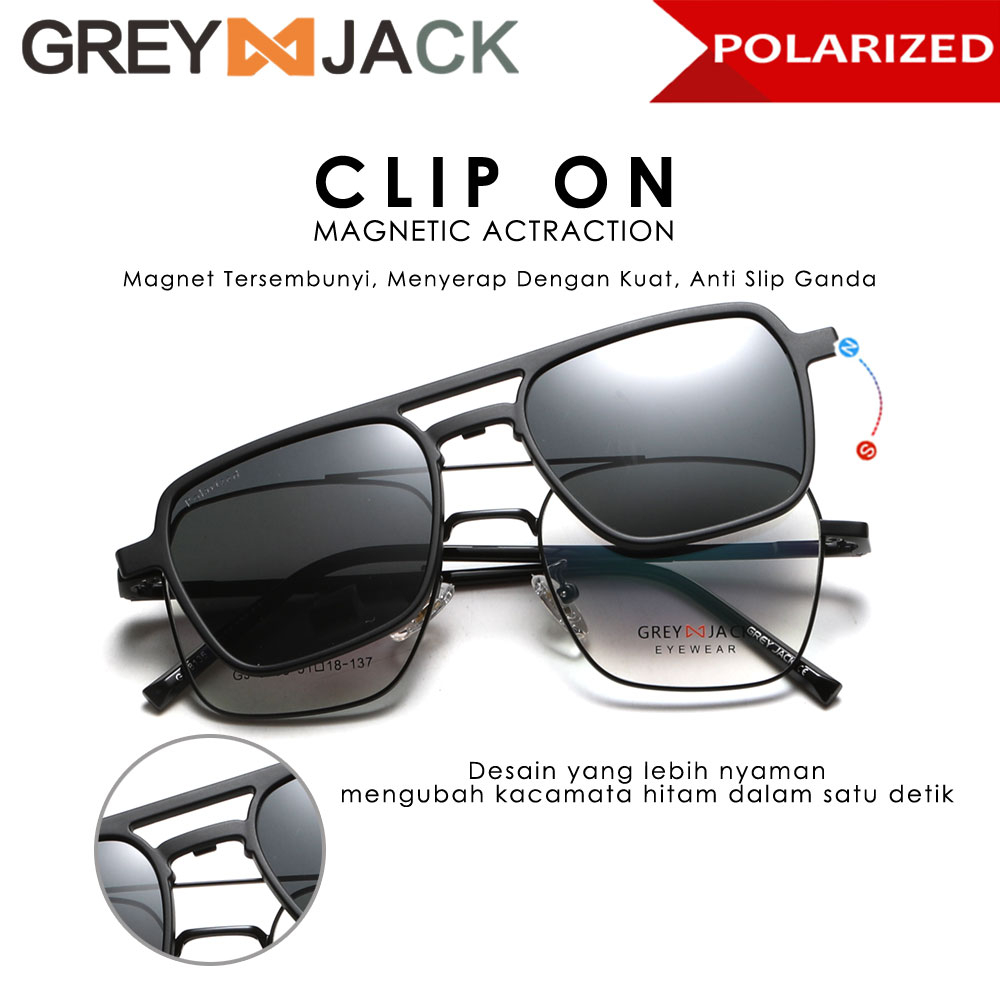 Jual Grey Jack Kacamata Clip On 4in1 Free Lens Polarized Night Drive