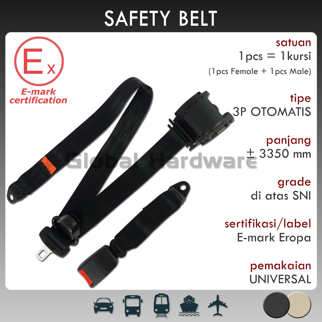 Jual Sabuk Pengaman Safety Seat Belt 3 Titik Otomatis Auto Mobil