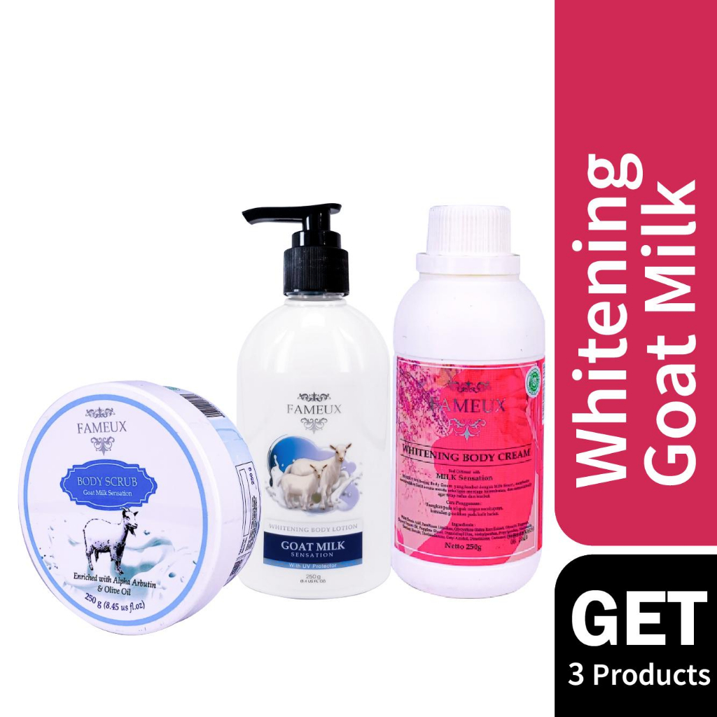 Jual Fameux Paket Whitening Goat Milk Body Cream Lotion Scrub Goat