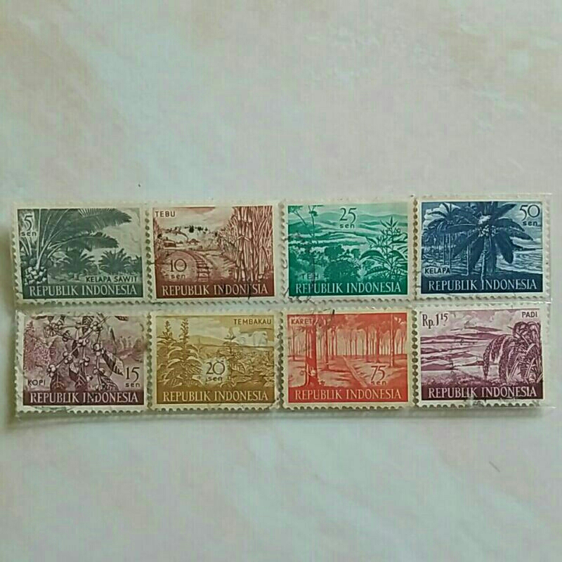 Jual AB Perangko Indonesia 1960 Hasil Bumi Set Lengkap 8pcs Used