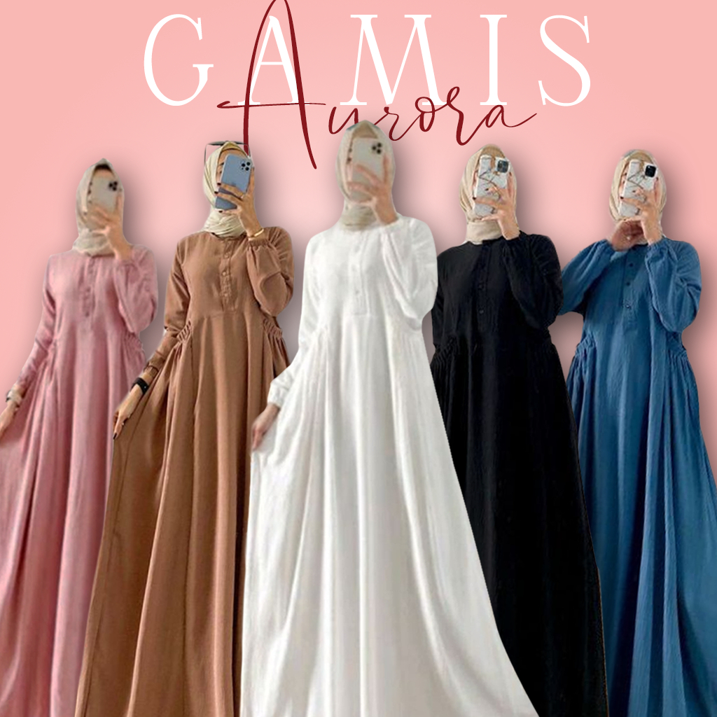 Jual Lusta Gamis Aurora Crinkle Airflow Premium Dress Polos Wanita