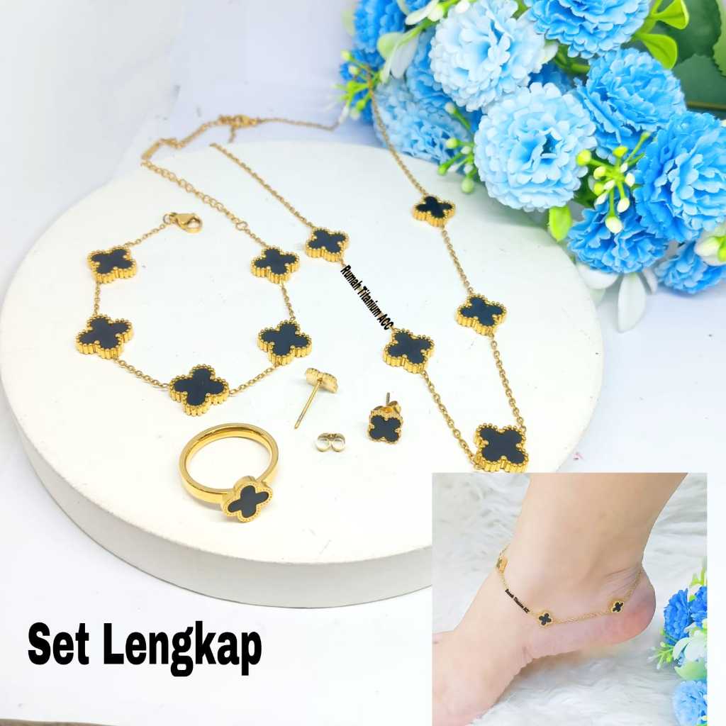 Jual KALUNG TITANIUM BUNGA HITAM 5 GERIGI ANTI LUNTUR ANTI KARAT COD